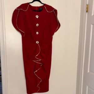 Ashro Red Midi Dress with Silver Details
